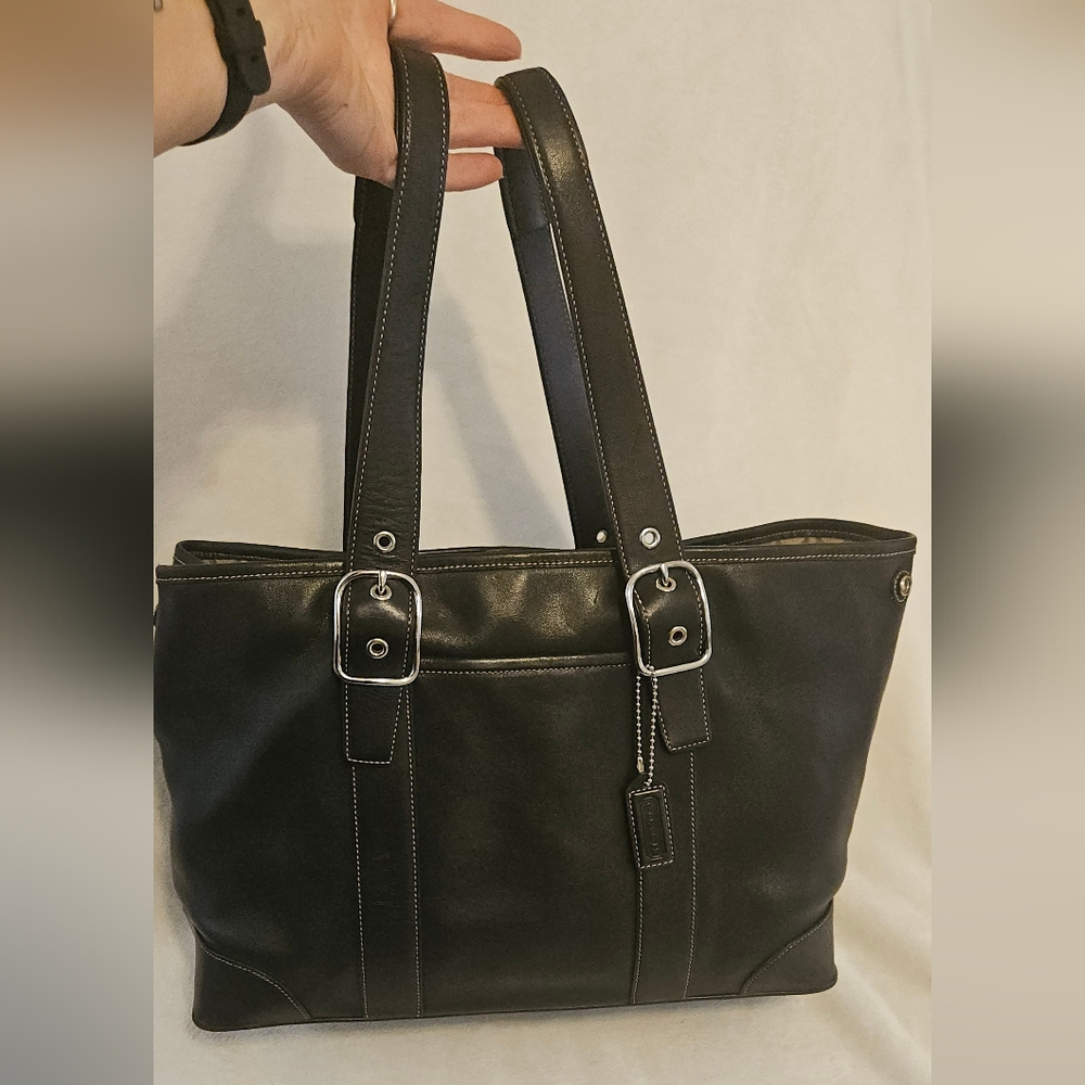 Coach Blk Leather Tote/Satchel Large Great overnight Bag. #9582 - Picture 1 of 13